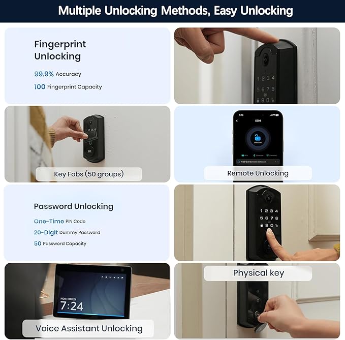 SMRTIPLX Video Smart Lock S398, 4-in-1 Camera + Video Doorbell + Fingerprint Keyless Door Lock + Indoor Display Monitor, Smart WiFi Deadbolt, App Remote Control, Easy Installation, Chime Included