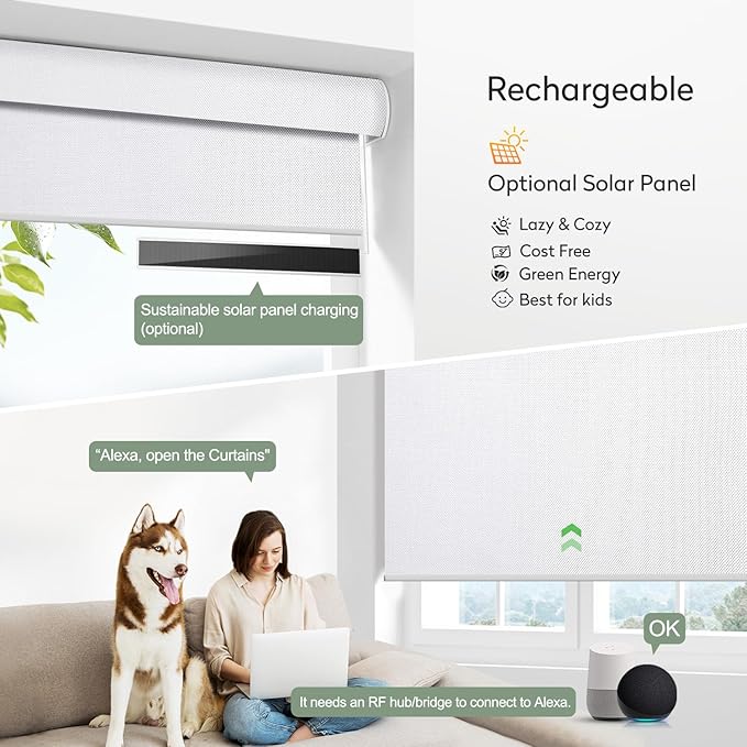 Zshine Motorized Blackout Window Blinds Customize Width (23-95 Inches) Remote Control Wireless and Rechargeable Roller Shades Blinds for Windows, Home, Office, Hotel, Club, Restaurant(82006G)