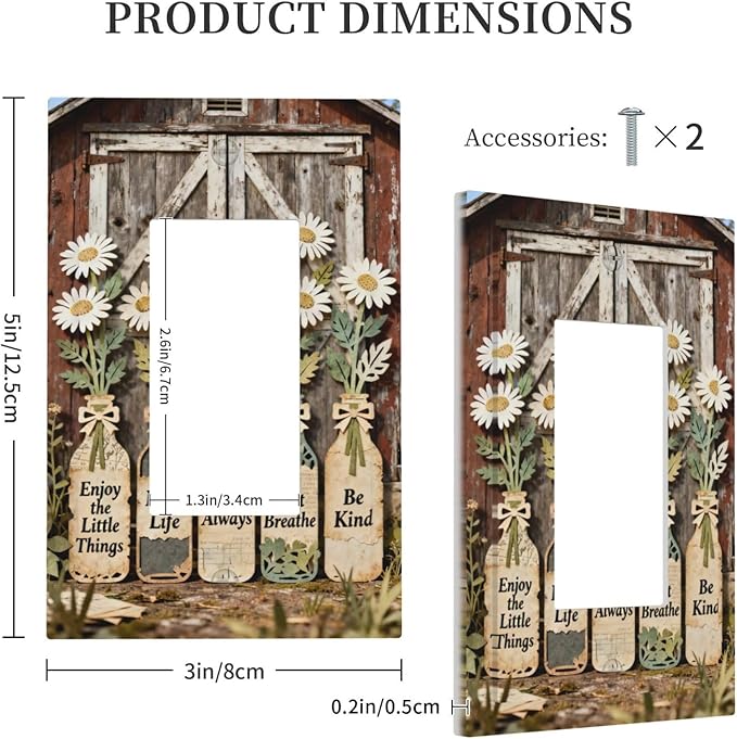 Bvtewkhz Rustic Daisy Barn Door Flowers 1 Gang Single Rocker Decorative Light Switch Covers Electrical Faceplate Switch Plates for Bathroom Kitchen Home
