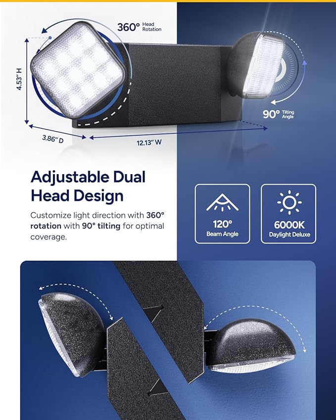 Sunco 6 Pack LED Emergency Lights, Commercial Lighting for Business, Power Outages, Offices, with Backup Battery (90 Minutes), Wall Mount, Hard Wired, Black, 120-277V, Fire Resistant (94V-0) UL.