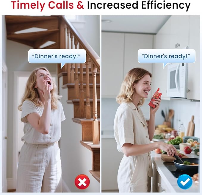 CallToU 2 Way Intercom for Elderly 3300FT Rechargeable 1000mAh Battery, VOX, Ideal for Caregivers & Emergencies Intercoms Wireless for Home/Outdoor Family Communication Red