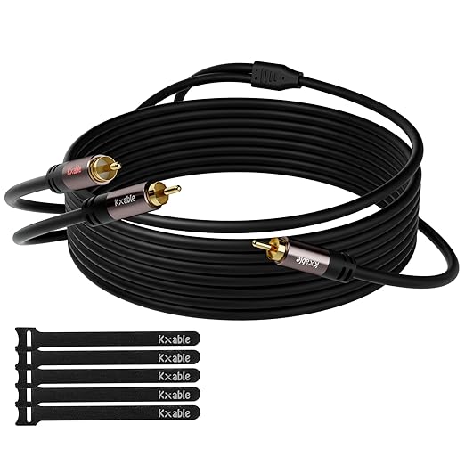 Kxable RCA Y-Adapter Splitter Cable 15 Feet, 1 RCA Male to 2 RCA Male Stereo Audio Subwoofer Cable, Bi-Directional, for Home Theater, Hi-Fi System, Amplifier, Speaker, 24K Gold Plated, OD:5.0MM