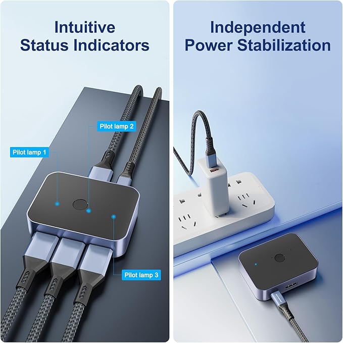 Arector Bi-Directional DisplayPort 1.4 Switcher, 3 in 1 Out 8K DP Switcher Box Supports 8K 30Hz / 4K 120Hz Compatible with TVs Monitors Laptops PC Projectors etc