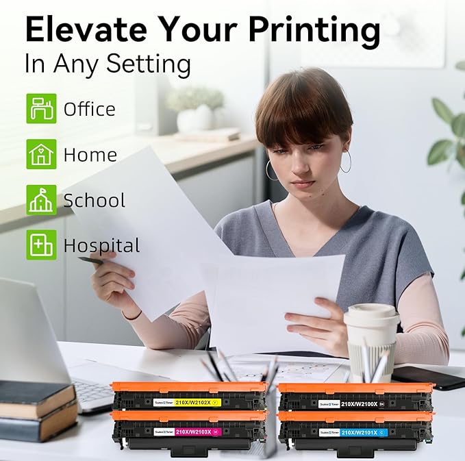 swiss toner 210X Toner Cartridges 4 Pack with Chip Compatible for HP 210X 210A Toner Replacement for HP Color LaserJet Pro MFP 4301fdw 4301fdn 4201dw Pro 4201dn 4201dw W2100A W2100X High Yield (BCMY)