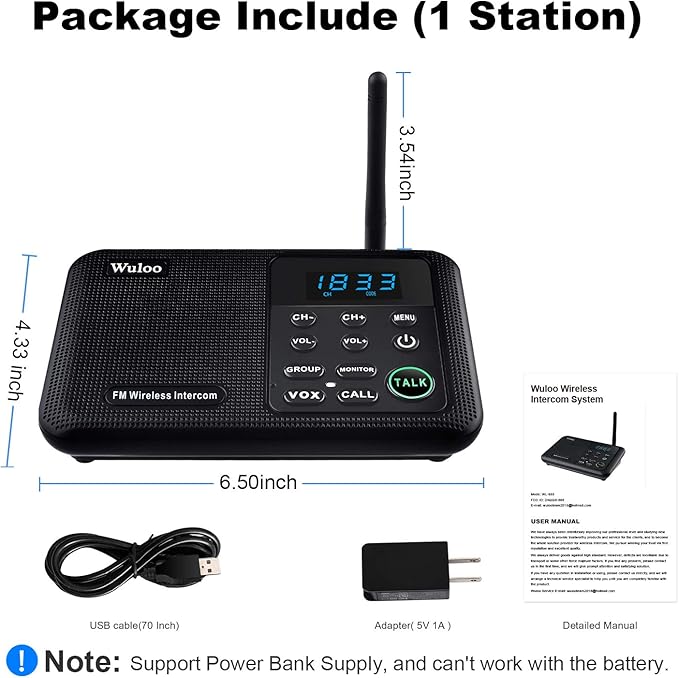 Expandable for Wuloo Intercoms Wireless for Home WL888, 1 Mile Range 22 Channel 100 Digital Code (Only 1 Unit for Expandable The Original intercom System, CAN NOT Work Without Other Units)