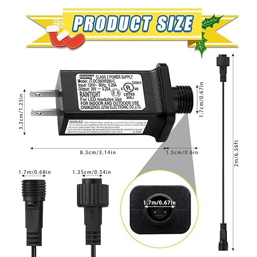 30V 6W Class 2 Power Supply Replacement LED Transformer IP44 LED Light Controller Low Voltage Transformer for Christmas String Light Inflatable Device (30V6W Steady on 1PC)