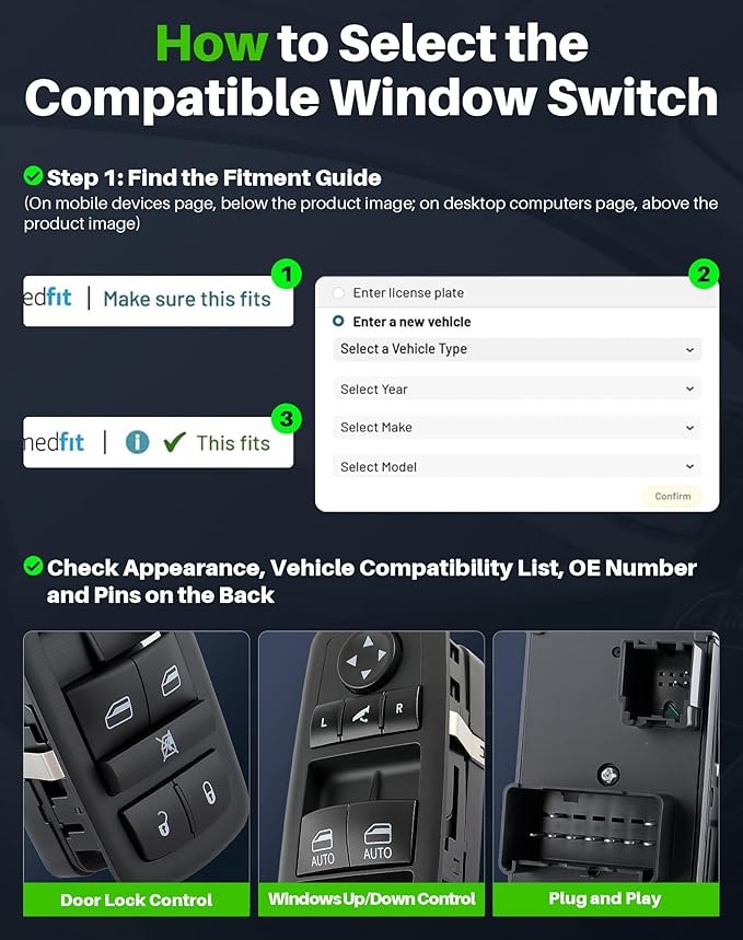 Dacall Window Switch Fits for Chrysler Town & Country (2012-2015), Dodge Grand Caravan (2012-2015), Ram 1500 2500 (2013-2015), Ram 3500 (2015) Front Driver Side, Replaces 68110867AA, 68110867AB