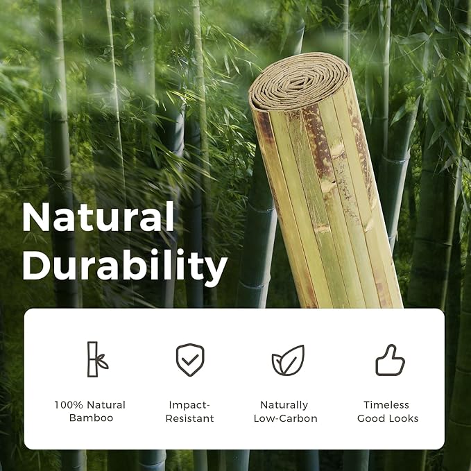 OUZUGIE 2 Pack 96x48 Inch Natural Bamboo Wall Panel – Green Burned Pole Wrap Paneling for Walls, Ceilings, Cabinets, Furniture – Ideal for Bedroom, Living Room & Office DIY Decor
