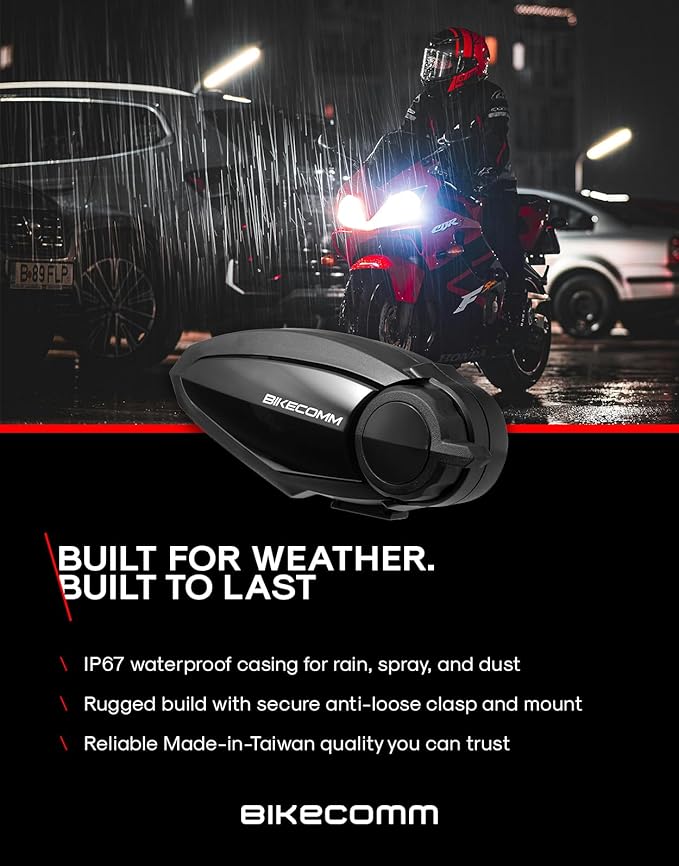 BIKECOMM BK-S2 Motorcycle Bluetooth Headset Intercom – 1200M Range Wireless Speakers - Helmet Communication System, IP67, Black, Twin Pack