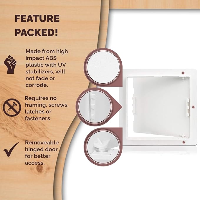Morvat Access Panel 10x10 Inch for Drywall & Ceiling with Door, Heavy-Duty Durable ABS Plastic & Easy Install Access Box, Wall Hole Cover Plate for Plumbing & Electrical Cables & Wiring, White