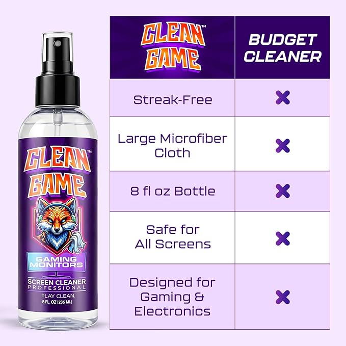 Clean Game Monitor Cleaner Spray & Microfiber Cloth 8oz, Streak-Free Computer Screen Cleaner Spray and Wipe for Gaming, Computer, Phone, iPad, MacBook Laptop Cleaning Kit Electronic Screen Cleaners
