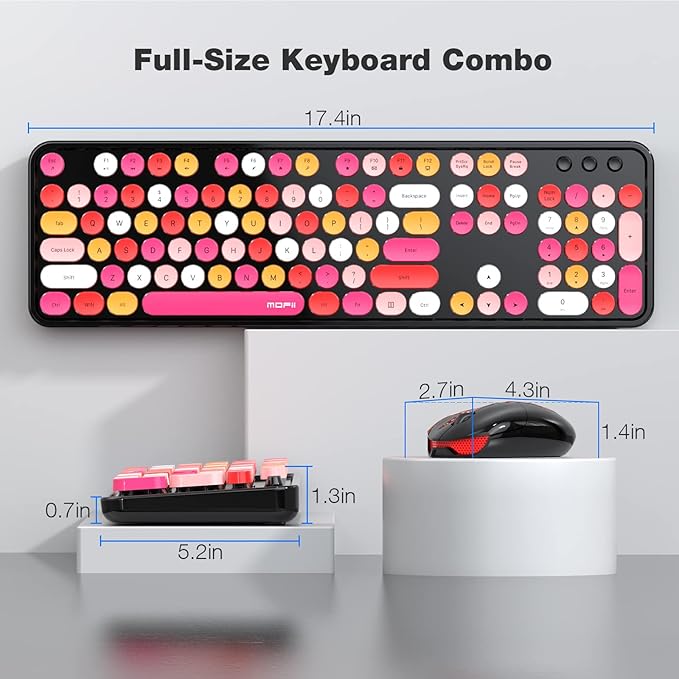 MOFII Wireless Keyboard and Mouse Combo, 2.4GHz Retro Full Size Typewriter Keyboard with Number Pad & Wireless Mouse for Laptop, PC, Desktop, Mac, Windows - Black Colorful