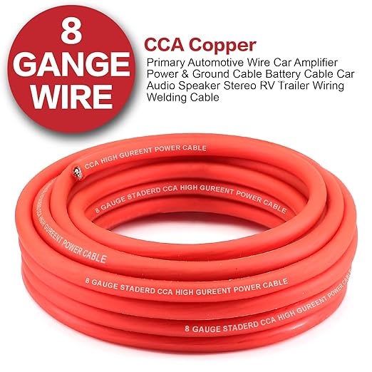 8 Gauge Wire (25ft Each - Red/Black) Copper Clad Aluminum CCA - Primary Automotive Wire,Car Amplifier Power & Ground Cable, 20PCS Lugs Terminal Connectors,20PCS 2:1 Heat Shrink Tubing