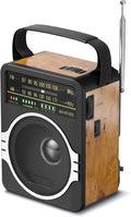 JEUJUG Portable AM FM Radio, Bluetooth 5.0 Radios 5 Watts Loud Speaker,FM Radio Built-in Rechargeable Battery/DC D*4 Cell Battery Operated & AC Power Plug in Wall Retro