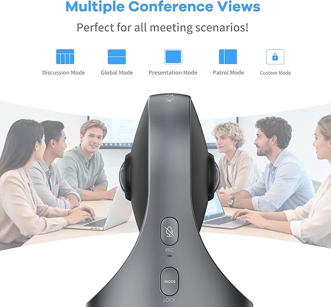 KanDao Meeting Pro 360° Video Conference Room Camera - AI Tracking, Meeting Recording & USB Plug-Play, Portable 8 Mics Array Meeting Camera, Compatible with Zoom/Teams/Google Meet, 5 Smart Modes