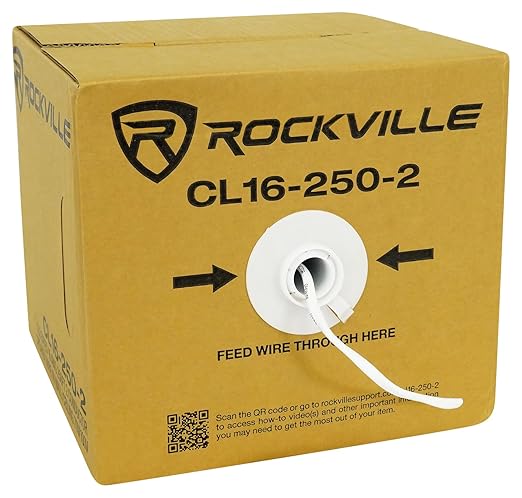 Rockville CL16-250-2 16 AWG 250ft Speaker Wire, CL2 Rated, 100% OFC Copper, 70V/100V/8 Ohm, In-Wall/Ceiling, Color-Coded Conductors, High Temp Resistance, for Home Theater and Commercial Audio