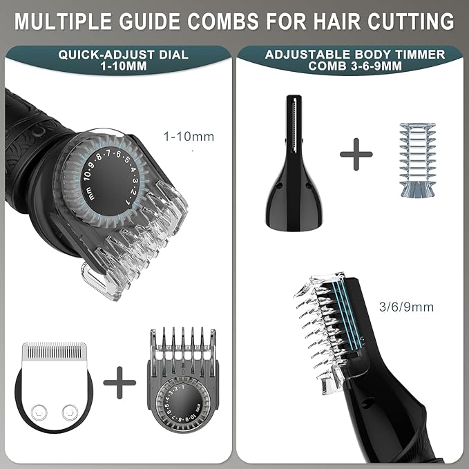 Scttomon Beard Trimmer for Men Professional Mens Beard Grooming Kit T-Blade Trimmer Electric Shaver Razor Nose Body Trimmer Hair Cutting Kit Cordless 7 in 1 Black
