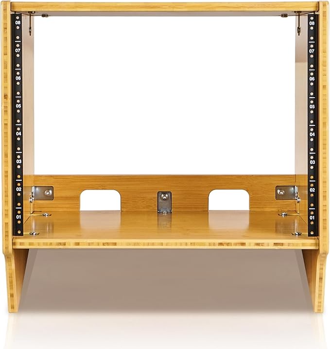 Sound Town DIY 8U Angled Desktop Turret Studio Rack, Solid Carbonized Bamboo, Assembly Required (STBR-8SL)