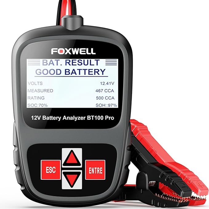 FOXWELL BT100 Pro Car Battery Tester, 12V Battery Load Tester, 100-1100CCA Automotive Alternator Tester Digital Auto Battery Analyzer for Car Truck Motorcycle SUV, Boat, RV, Marine & Pickup