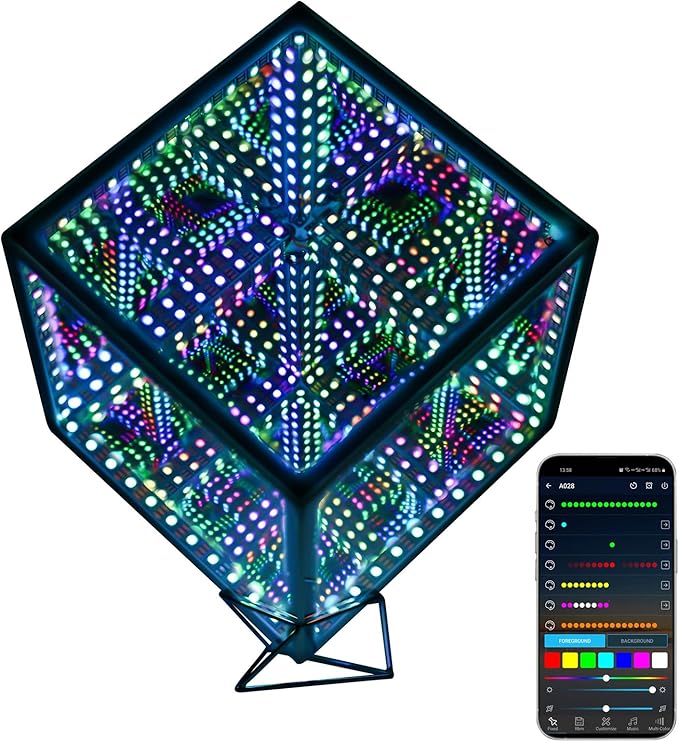 Heepulor Infinity Hyper Cube LED Table Lamp, Color-Changing Music-Sync APP-Controlled Ambient Light for Gaming, Party, Home (10 Inches)