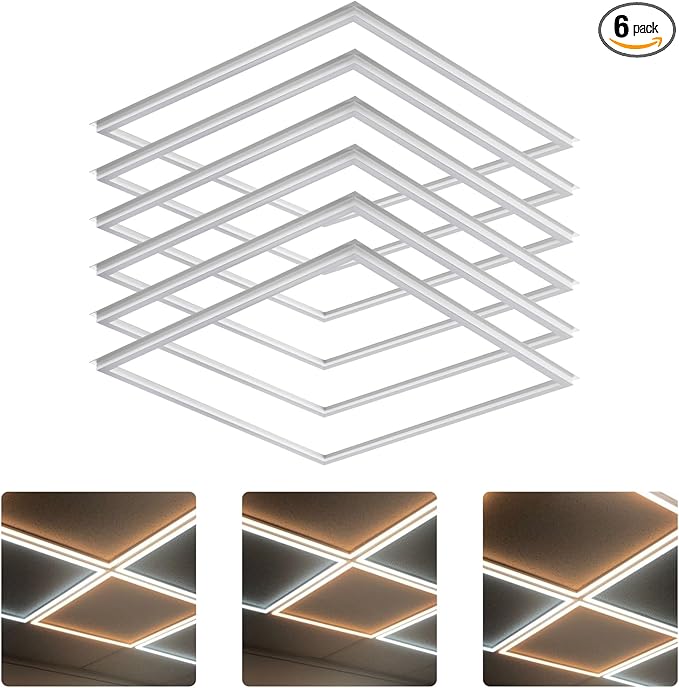 LED Energy Plus 2x2 FT Edge-Lit Frame LED Panel Lights,5CCT Selectable 3000K-6500K, 2600/3900/5200LM,20W/30W/40W Switch, Grid Drop Ceiling Lights,0-10V Dimmable,Damp Rated,100-277V,ETL Listed (6 Pack)