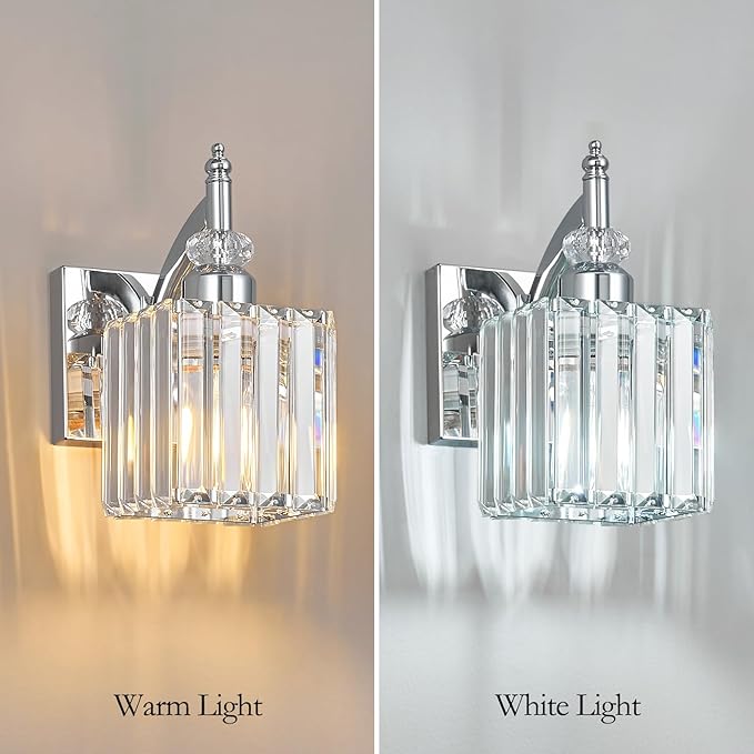 BBLLWJ Modern Wall Sconces Set of Two Chrome Wall Sconces Indoor Wall Lamp Crystal Wall Light Wall Mounted Room Sconce Wall Lighting Bathroom Vanity Light Fixtures