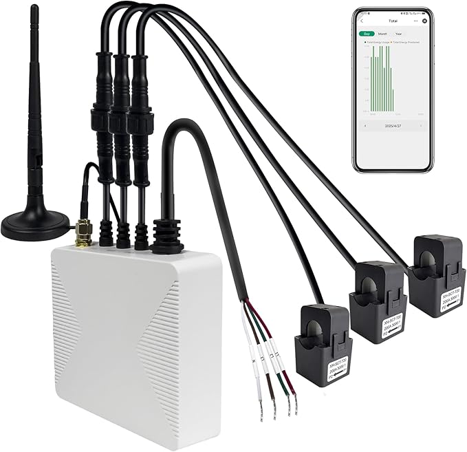 Smart Home Energy Monitor with 3 200A Clamps EdgeAnt, Real-Time Accurate Energy Consumption Tracking and Save Money, Home Energy Automation and Control, Solar Net Metering 2.4 GHz WiFi