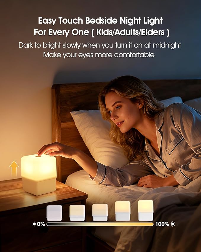 Soft Warm Night Light for Baby Nursery/Breastfeeding/Sleep Aid, Small Touch Lamps for Nightstand/Bedside, Fun Liftable/Rechargeable/Dimmable/2600K/Cordless, NightLight for Kids and Adults' Bedroom