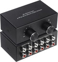RCA L/R Audio Switcher, 4(2)-in-2(4)-Out Analogue Audio Switch, Noiseless Stereo Speaker Selector for Phono TV Headphones Soundbar PC Game, 4 Way Audio Splitter Box