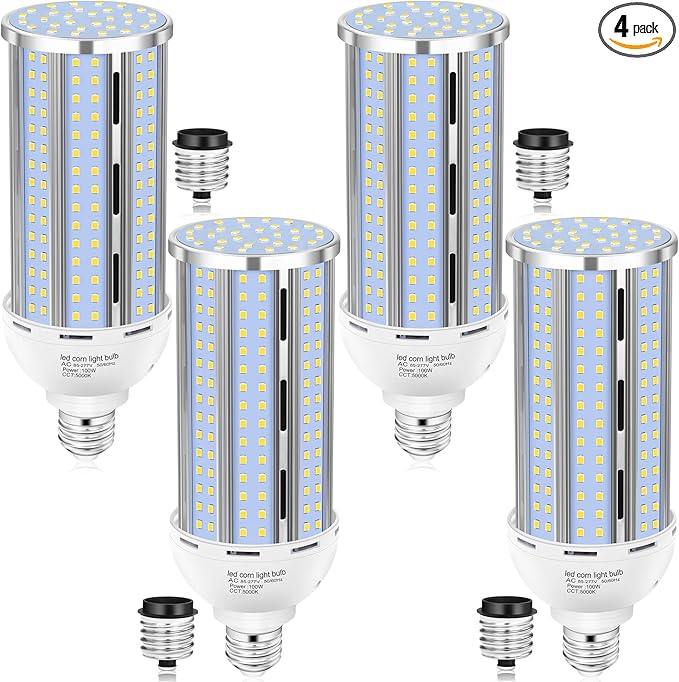 XYCN 4 Pack 100W Corn LED Light Bulb Fanless,5000K Daylight(1000 Watt Equivalent) E26/E39 Large Mogul Base LED Cob Lamp 15,800LM for Outdoor Indoor Garage Warehouse Factory Workshop Street Backyard