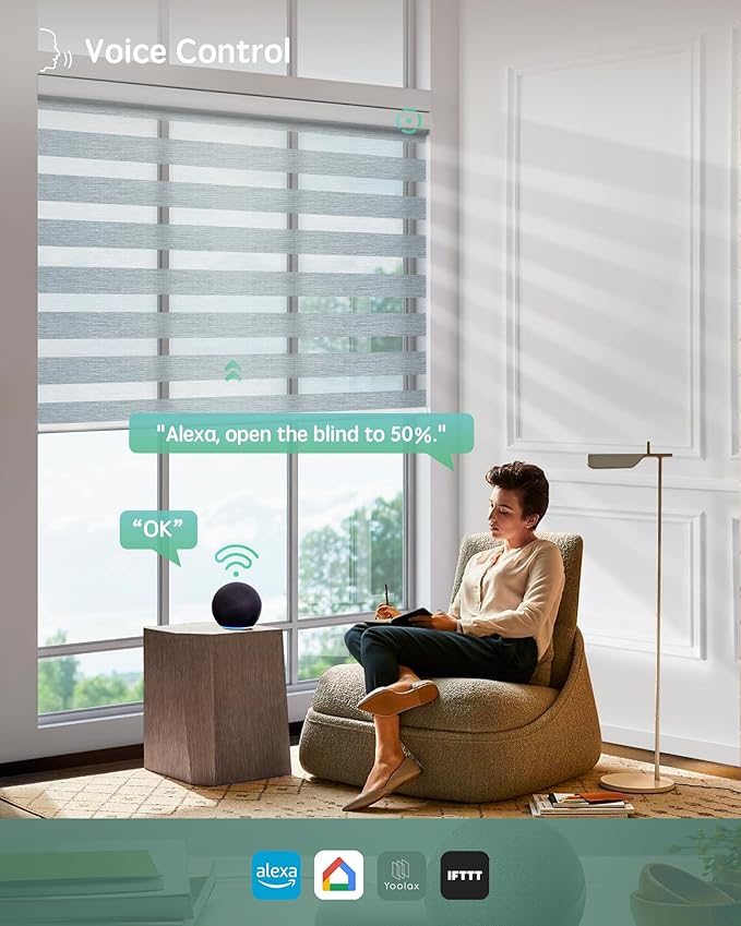 Yoolax Motorized Blinds with Remote, Electric Zebra Blinds for Indoor Windows, Room Darkening Smart Shades with Voice Control, Compatible with Alexa Google Home, APP Control, 22" W x 72" H, Grey