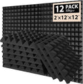 12 Pack Soundproof Wall Panels, Saiqiang Acoustic Foam 2" x 12"x 12" Sound Panels Acoustic Panels Sound Absorbing Black Sound Proof Panels for Walls Pyramid Soundproofing Studio Foam