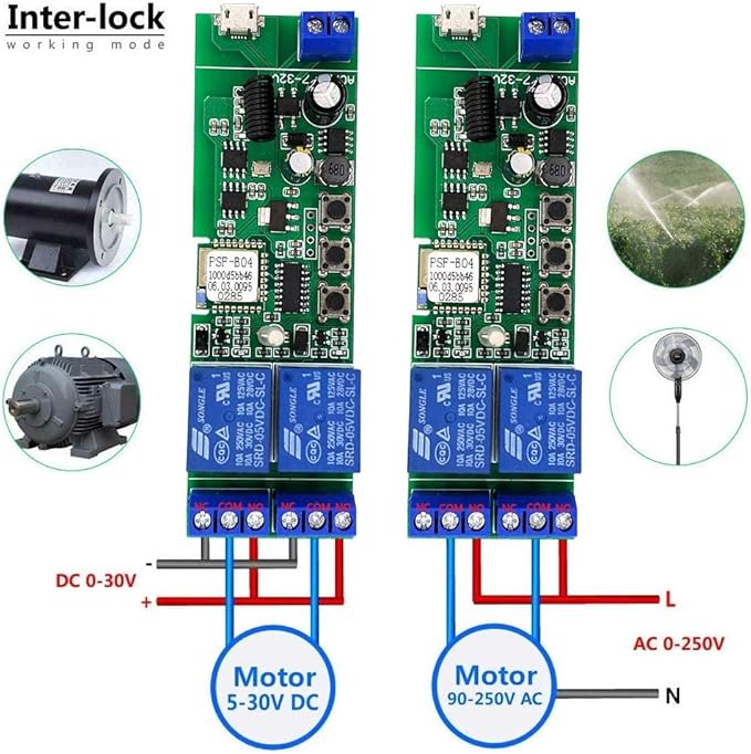 Newgoal 2-Channel Ewelink App Remote Control WiFi 433MHz RF Wireless Switch Relay, self-Locking, Interlock Mode, Used to Access and Control Smart Garage Doors, Compatible with Alexa Goolge
