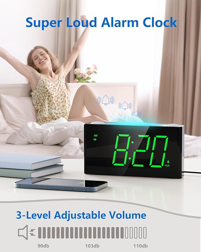 Digital Alarm Clock for Bedroom - 7 Color Night Light, USB and Type-C Charger,7.5" Large Number Screen & Dimmer,12/24H,Battery Backup,Easy Loud Electric Alarm Clock for Heavy Sleeper,Boy&Girl Kid Teen