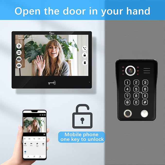 Wired Video Apartment Intercom System,Door Phone Kit,10 Inch Touch Monitor with 1080P HD Doorbell Camera,Supporting Motion Detecting 5 in 1 RFID Card Unlcking for Home Villa (2 Doorbell + 3 Monitor)