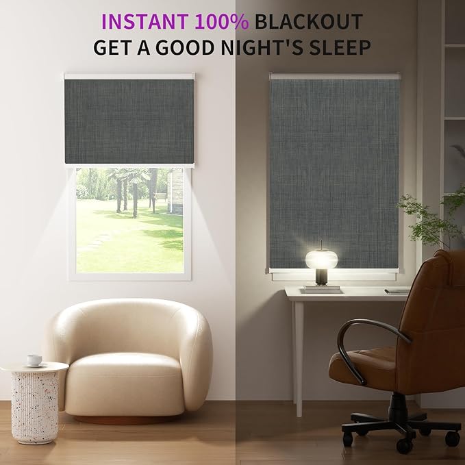 Astomi Motorized Blinds with Remote - Blackout Smart Roller Shades Compatible with Alexa & Goggle Home, Solar Rechargeable, Custom Size 22" - 100" for Indoor Window, Forest
