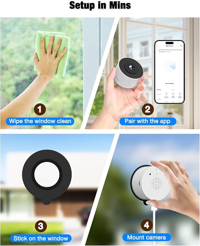 Atfoyer 2K Window Camera for Home Security with Full Color Night Vision, 2.4GHz WiFi Indoor Security Cameras, Human & Motion Detection, 24/7 Monitoring, 2 Way Talk, Easy Install