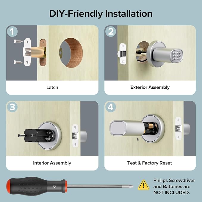 ThorBolt Door Lock Knob with Keypad Keyless Entry Door Knob Electric Coded Indoor Door Knob for Interior Doors Thickness up to 2-1/4", Bedroom, Home Office, Garage, 4xAA Alkaline Battery, M1 Silver