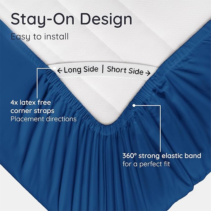 Bambaw 100% Viscose Derived from Bamboo Full Fitted Sheet, Cooling Fitted Sheet Full Size, Navy Blue Fitted Sheet Only, 15’’ Deep Full Bed Fitted Sheet Only, Full Mattress Fitted Sheet (Navy Blue)