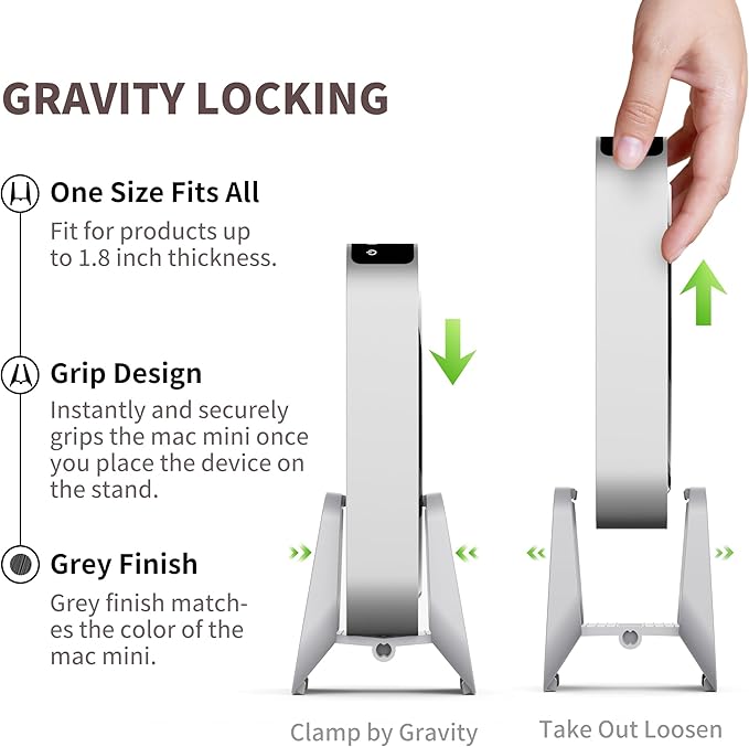 AFOOYO Mac Mini Stand, ABS Vertical Holder - Universal Fit for Mac Mini 2010-2024 M1 M2 M4 Pro, Compatible with Laptop & Mini PC (Gray)