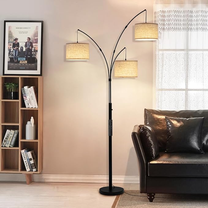 Fansdrick Floor Lamps for Living Room, 2400LM Super Bright Arc Floor Lamp with Remote Control, 3 Light Tall Floor Lamps with Stepless Dimmable, 80" Mid Century Tree Floor Lamp for Bedroom, Office