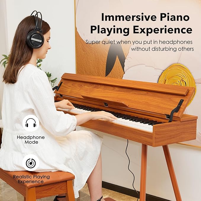 KUMENG Digital Piano 88 Key Weighted Keyboard,Full-Size Desk Progressive Hammer-Action Electric Piano For Beginners, With Sheet Music Stand, Pedal,Power Adapter, Headphone Mode, Usb-Midi