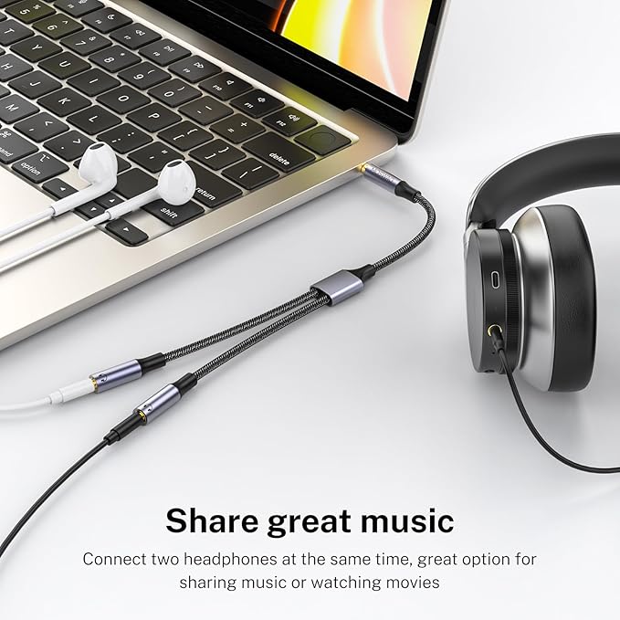 MOSWAG Headphone Splitter 3.5mm Stereo to Dual 3.5mm Female Headphone Jack Audio Stereo, Extension Cable Audio Y Splitter Compatible with iPhone Samsung iPad Tablet Laptop