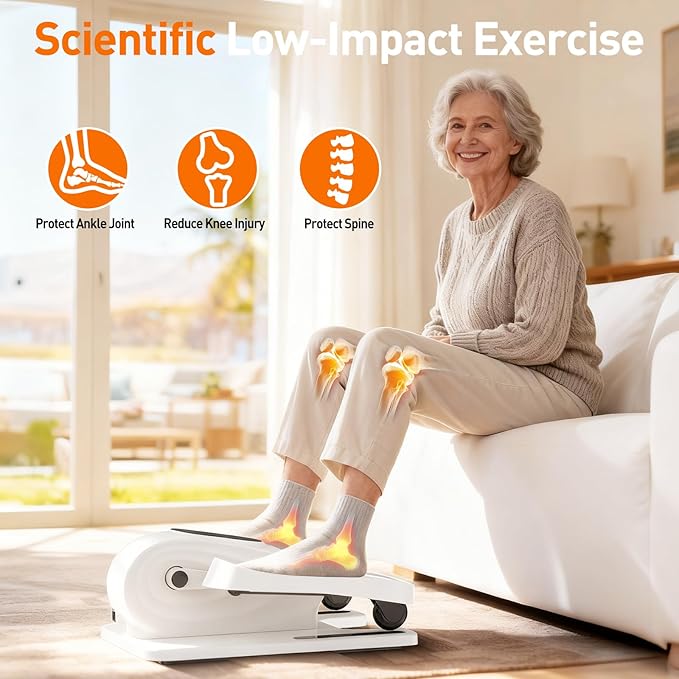 DamKee Under Desk Elliptical Exercise Machine, Electric Ellipse Leg Exerciser as Seen on TV, 15 Speeds Foot Exerciser While Sitting for Seniors, Portable Seated Pedal Exerciser for Home Office