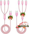 Multi Charging Cable,(2Pack 4FT) 3 in 1 Charging Cable for Multiple Devices, Nylon Braided Universal Charger Phone Charger Cord with Type-C,Micro USB,IP Port for iPhone16/15 Series/Phone&Pad-Pink