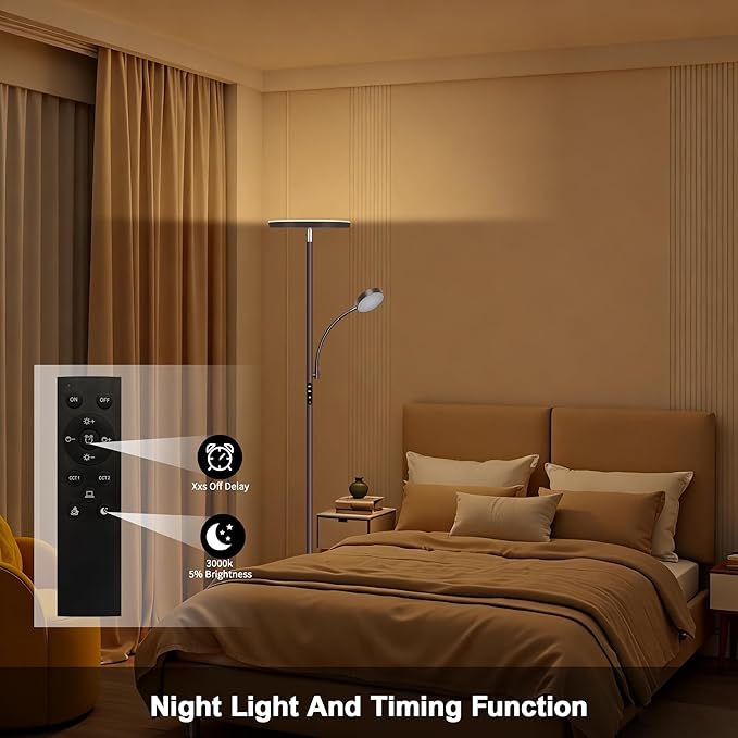 Aulaiyi Floor Lamps for Living Room,42W Super Bright LED Floor Lamp,2-in-1 Dimmable Standing Lamp with Reading Light,69'' Tall Lamp with Remote & Touch Control, Modern Floor Lamp for Bedroom,Office