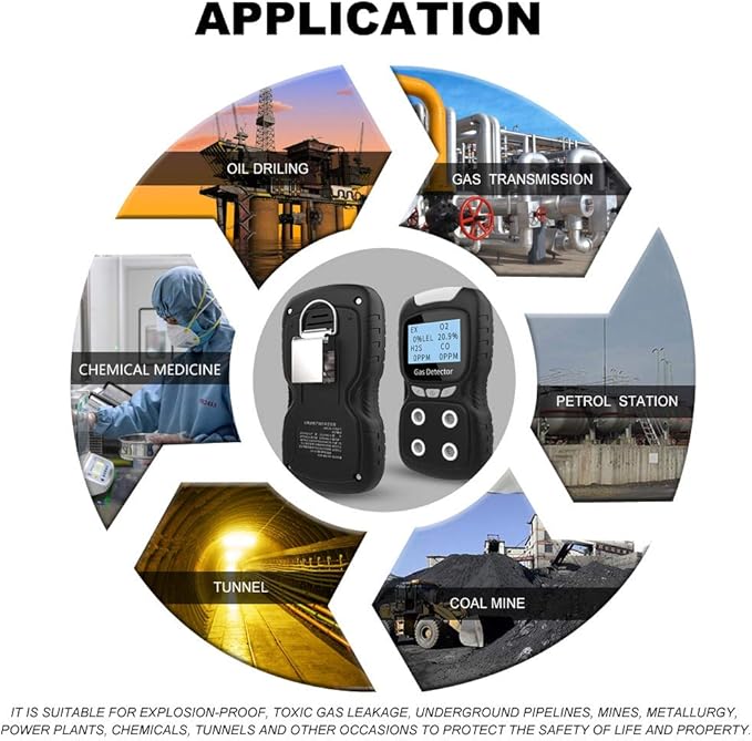 XLA Alert Portable Gas Detector, Gas Clip 4 Gas Monitor Meter Tester Analyzer, Rechargeable LCD Display Sound Light Shock Air Quality Tester, 2 Year Detector…