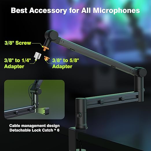 AA AUDIO ACCESSORY Low Profile Mic Boom Arm with Gold Series Star Quad XLR Cables 10ft