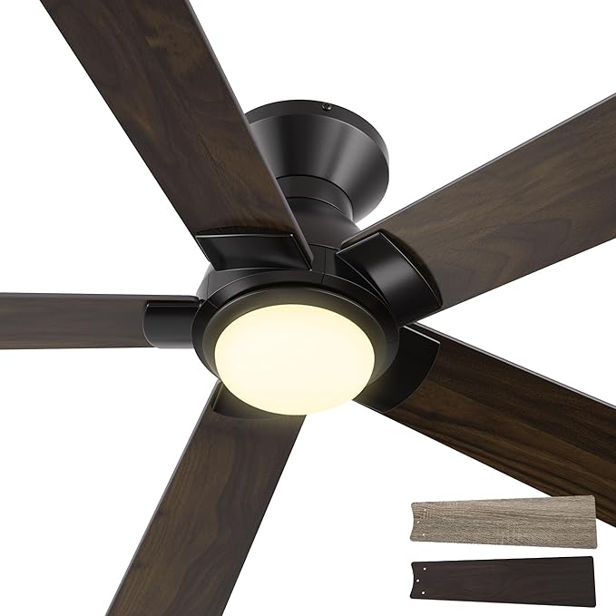 SMAAIR 48 Inch Smart Ceiling Fan with Light and Remote, Flush Mount Modern Ceiling Fan with lights,Compatible with Alexa/Google Assistant/Siri,Timer and Schedule,10 Speed DC Motor, Wooden/Walnut