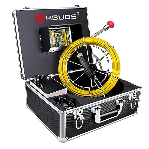 Pipe Pipeline Inspection Camera, Drain Sewer Industrial Endoscope HBUDS Waterproof IP68 Snake Video System with 7 Inch LCD Monitor 1000TVL Camera